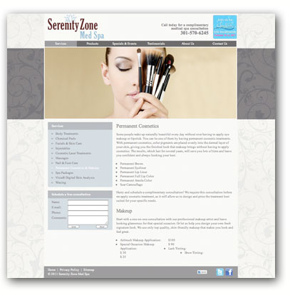 Serenity Zone Med Spa website