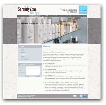 Serenity Zone Med Spa website